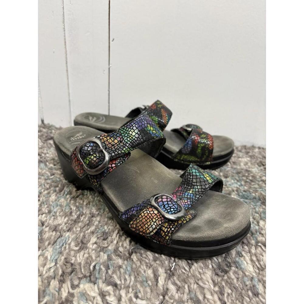 Dansko Shoes Womens 39 8.5 Sophie Sandals Stained Glass Mosaic Rainbow Leather